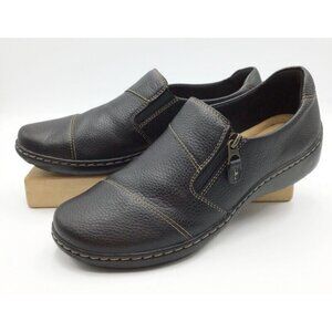 Clarks Cora Harbor Casual Loafers Womens 9.5 Black Leather Side Zip Up Shoes